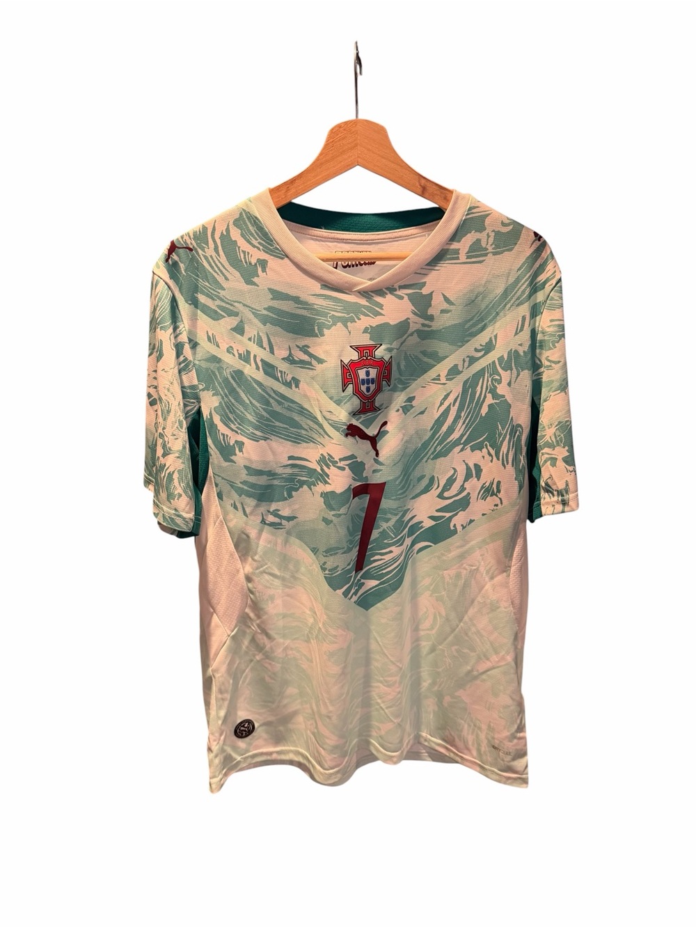 Puma Portugal #7 Light Green and Cream Football Jersey